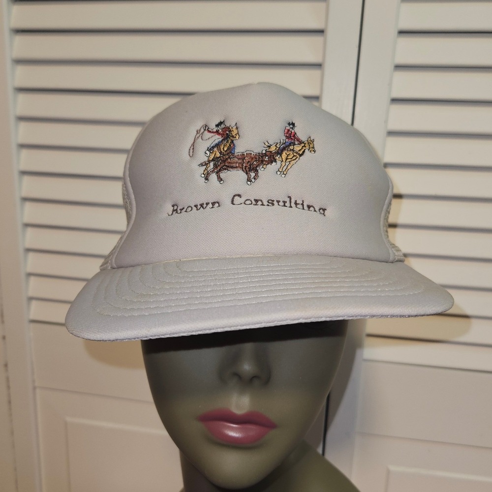 Vintage Designer Award Headwear Trucker Hat Gray Western Cowboy Snapback Cap